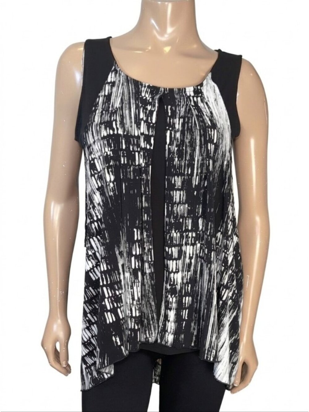 Laura Layered Sleeveless Tunic Top Black White Abstract Print Womens Size XL
